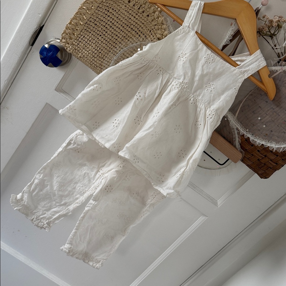 Ruffle Hem Eyelet Two-Piece Outfit